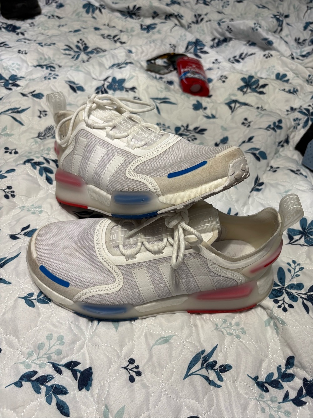 adidas White Sneakers with Blue and Red Accents